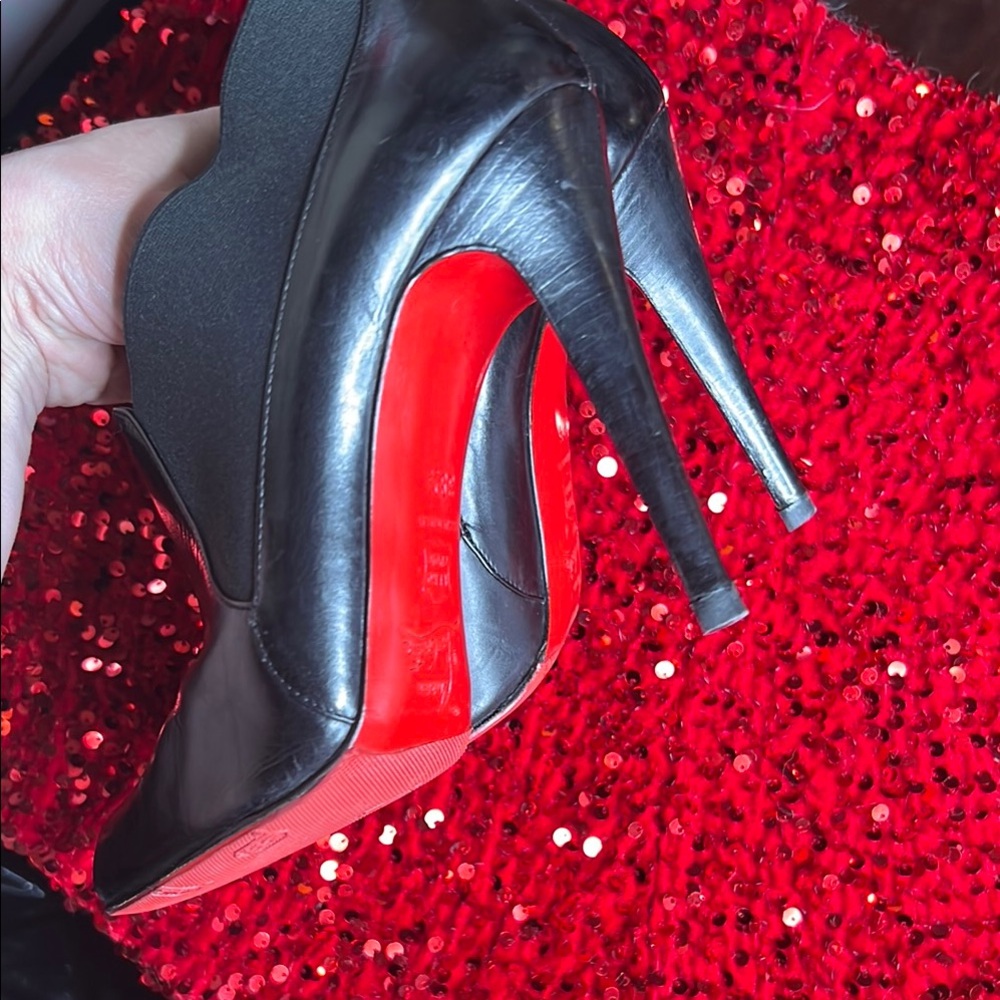 Christian Louboutins Ankle Booties Black Leather Red BottomsWomen's High Heels - Picture 3 of 13